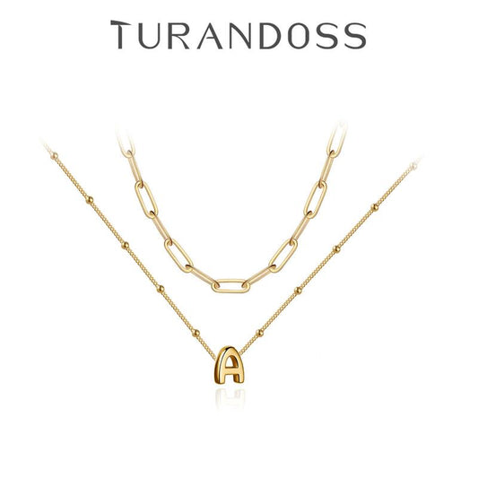 Turandoss Trendy Initial Necklace - Dainty Layered Paperclip Chain Choker | Personalized Gift for Women (Christmas/Birthday)