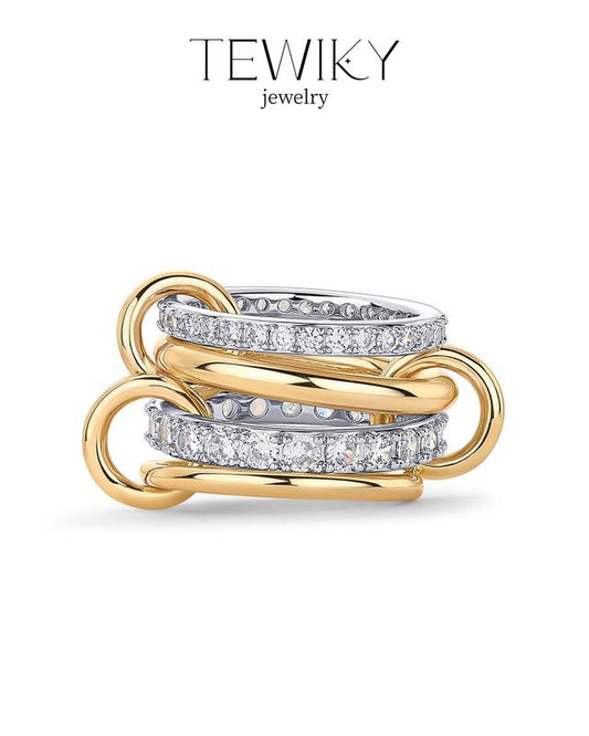 Black Friday Tewiky Stackable Ring - Women's Interlocking Multi-Ring Mixed Metal CZ Fashion Jewelry