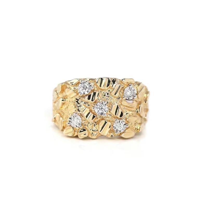 14K Gold Plated Chunky Gold Nugget Ring - Masculine Men's Fashion Jewelry