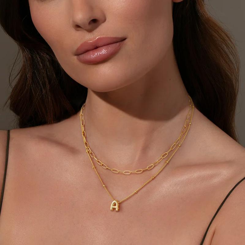 Turandoss Trendy Initial Necklace - Dainty Layered Paperclip Chain Choker | Personalized Gift for Women (Christmas/Birthday)