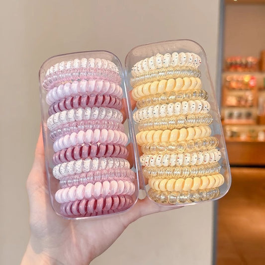 Premium Seamless Telephone Wire Hair Ties, 10-12 Pcs with Storage Box