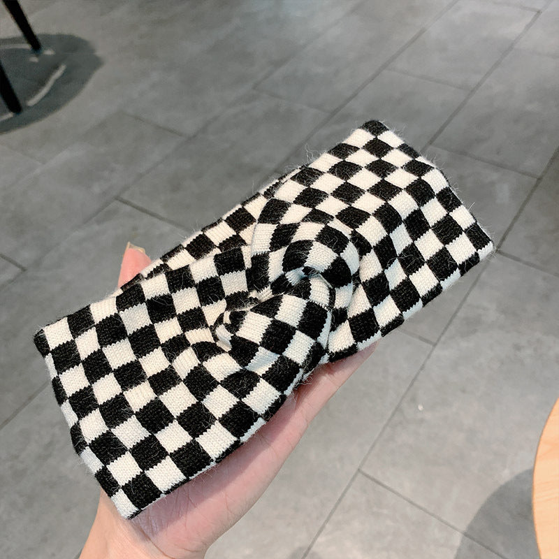 Wide Knot Design Checked Headband - Casual Versatile Minimalist Hair Accessory for Thick Hair