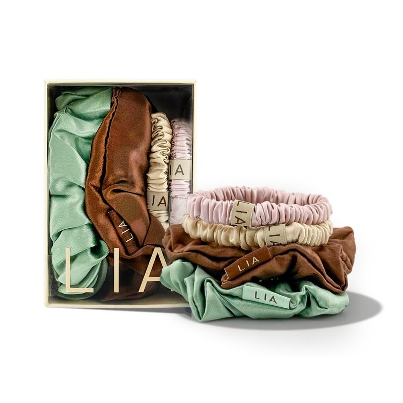 Handmade 100% Real Silk Scrunchies Variety Pack - 2 Medium & 2 Small Hair Accessories