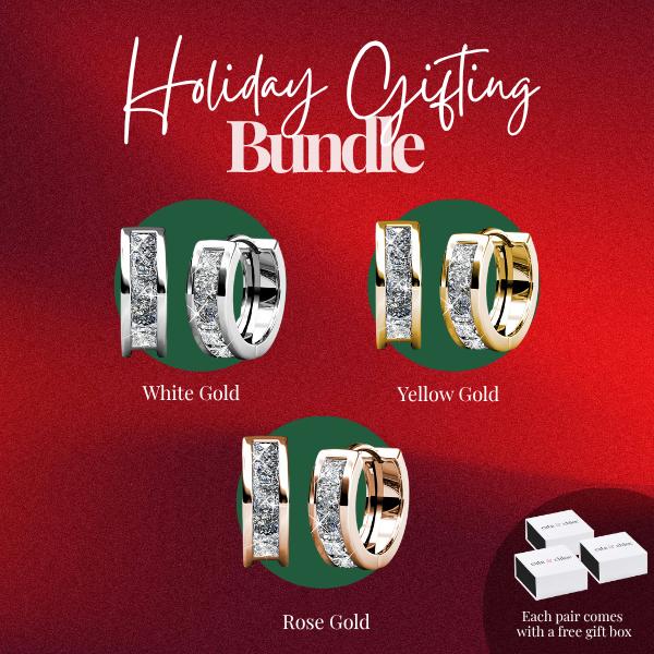 Black Friday! Kate & Chloe Gezer 3-in-1 3-Pair 18K Gold Plated Crystal Hoop Set