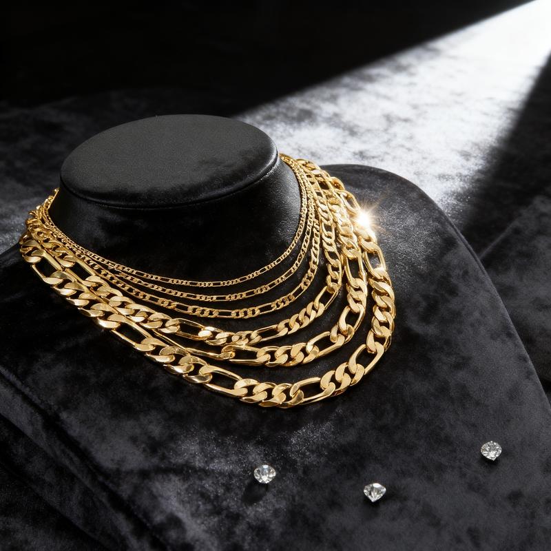 14K Gold-Plated Italian Figaro Chain Necklace – 24" Cuban Link (2mm/10mm) | Tarnish-Free Streetwear Jewelry for Him