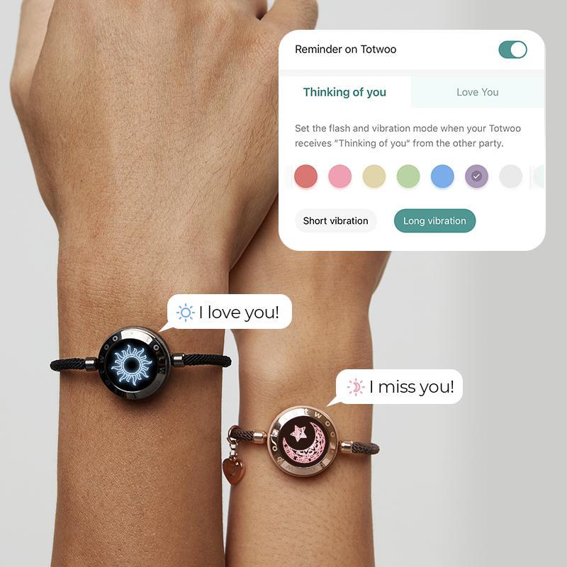 Totwoo Long Distance Touch Bracelets - Sun Moon, Bluetooth Love Gift for Couples & Family | Trendy Bangle