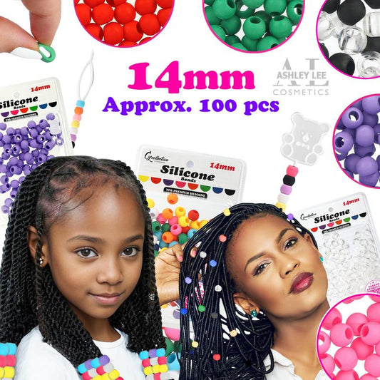 100 PCS 14mm Silicone Hair Beads - Premium Soft Rubber, Noiseless Painless Braiding for Women & Girls
