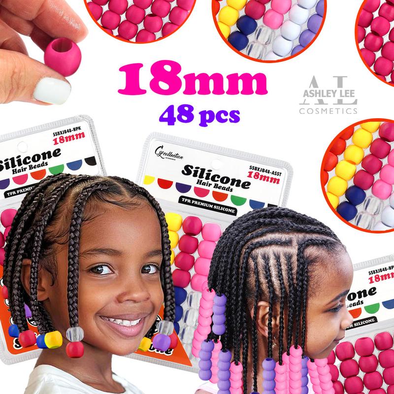 48 PCS 18mm Large Silicone Hair Beads - Premium Soft Rubber, Noiseless Painless Stylish Braiding