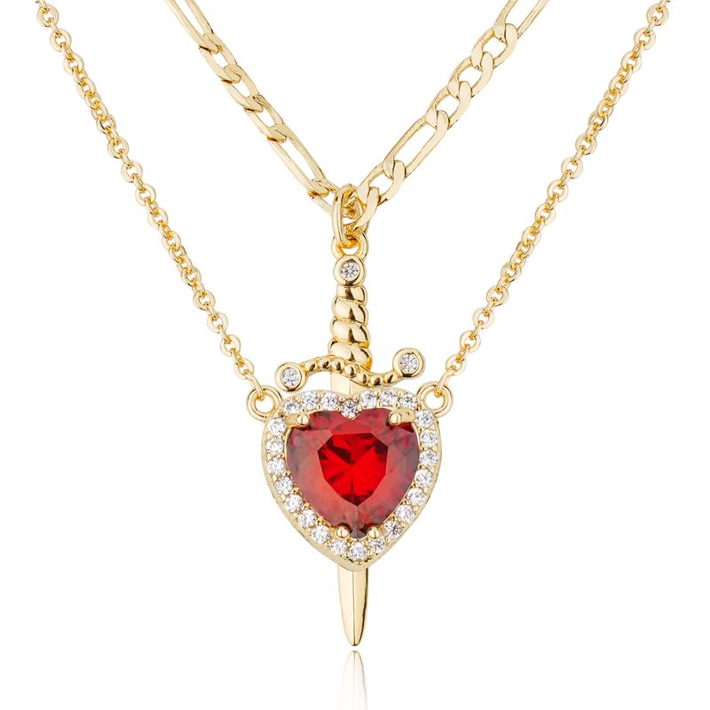 MEIITRUE 14K Gold Plated Heart & Dagger Cross Pendant - Zirconia Couple Gift