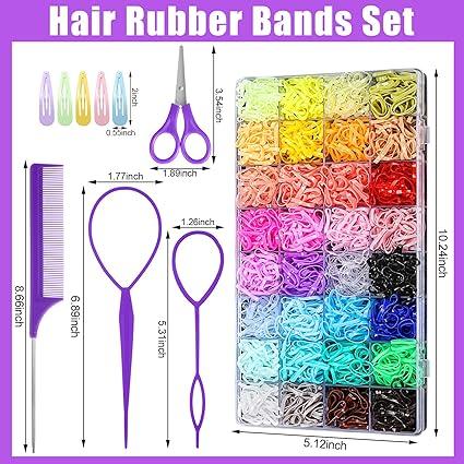32 Colorful Elastic Hair Rubber Bands (1700 Pcs) +14 Styling Tools - Toddlers & Girls
