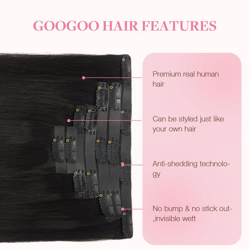GOOGOO Seamless Clip in Hair Extensions - 100% Human Hair Natural Straight (Black Friday)