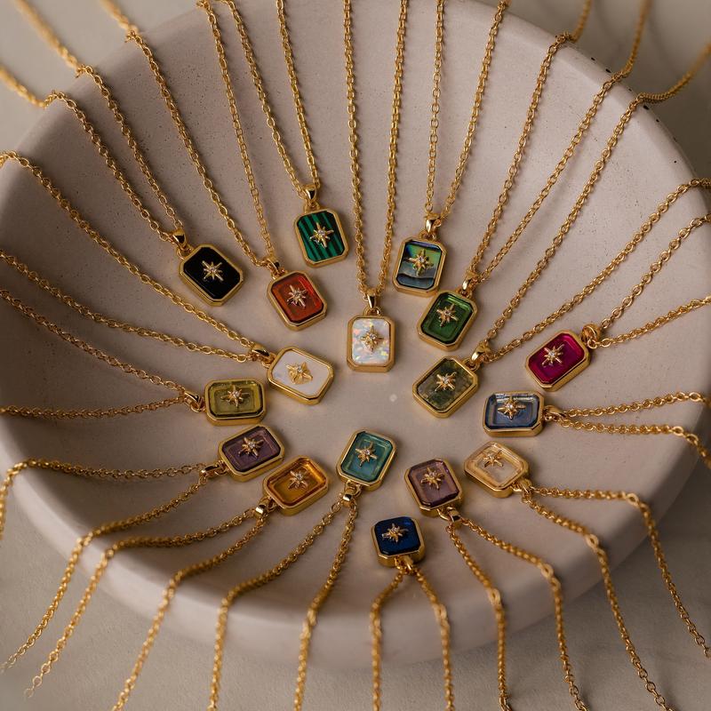 North Star Birthstone Pendant Necklace - Caitlyn Minimalist Custom Gemstone | Personalized Gift for Her