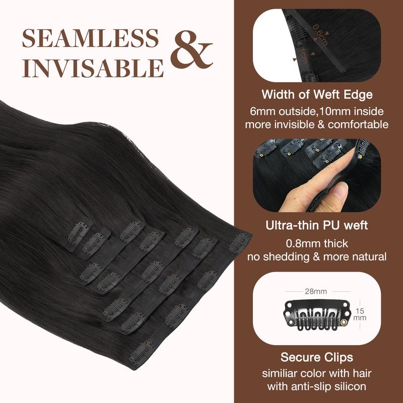 GOOGOO Seamless Clip in Hair Extensions - 100% Human Hair Natural Straight (Black Friday)