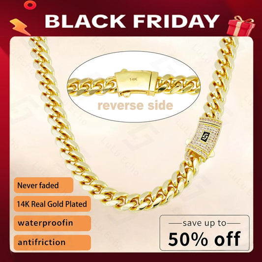 Luluecho Nanshi 14K Gold Plated Cuban Link Necklace - Stainless Steel Miami Thick Hip Hop for Petite & Curvy