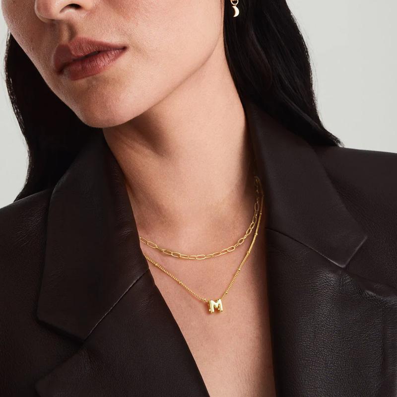 Turandoss Trendy Initial Necklace - Dainty Layered Paperclip Chain Choker | Personalized Gift for Women (Christmas/Birthday)