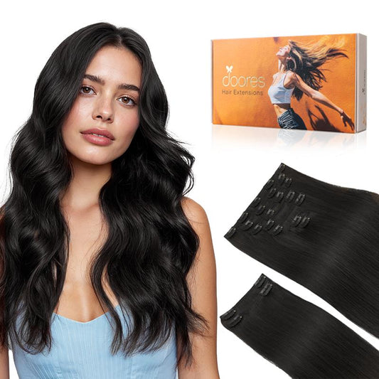 Doores Clip in Human Hair Extensions - 120g/150g Straight 100% Real Hair for Daily & Special Occasions (Black Friday)