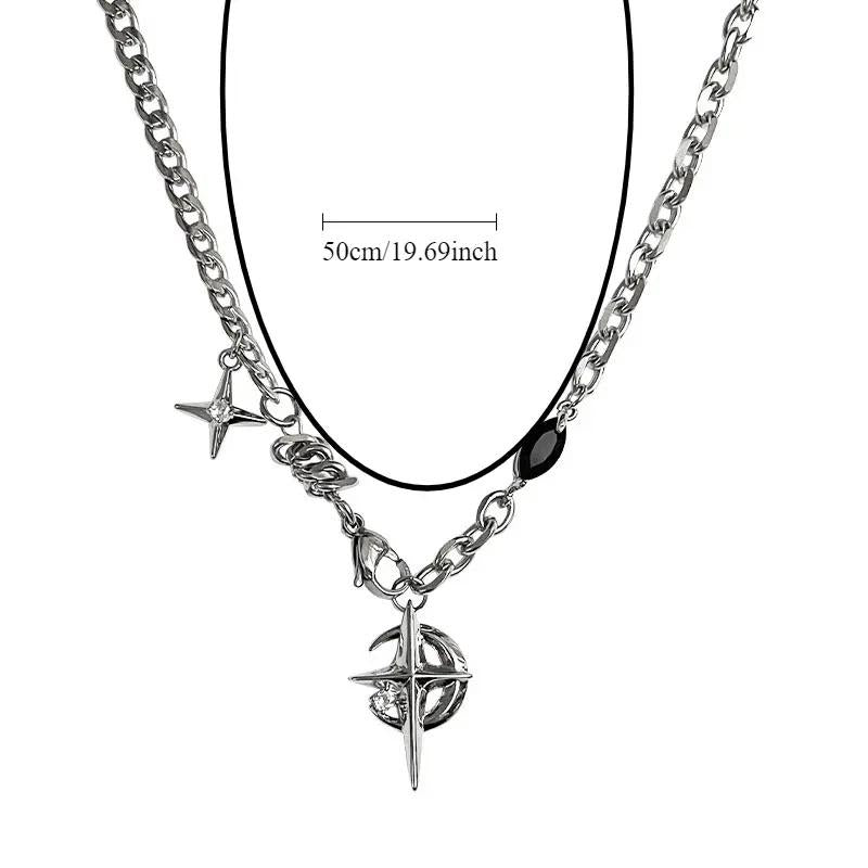 Men’s Titanium Steel Black Sapphire Star Necklace – Unique Hip-Hop Street Style (Free Gift Box)