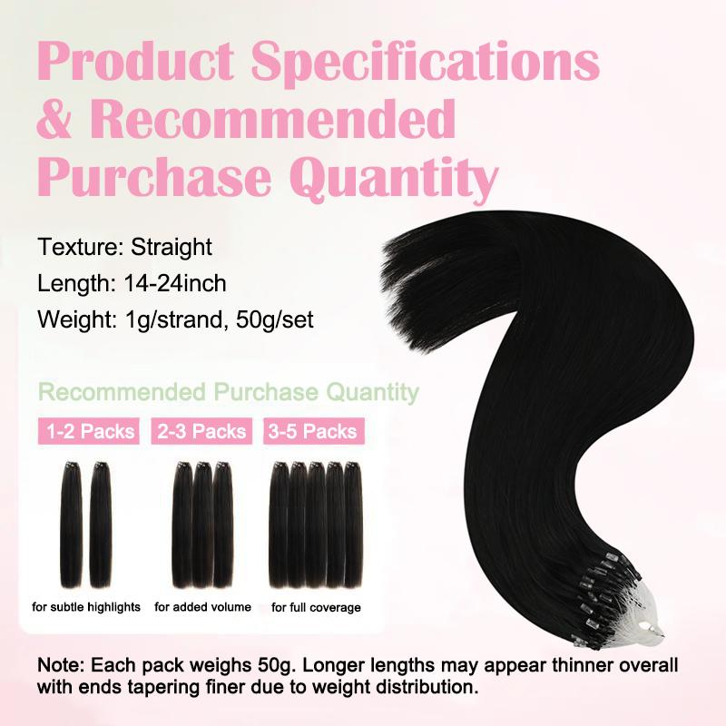 YoungSee 100% Human Hair Micro Loop Extensions - 14-28 Inches Soft Silky Micro Ring Style (Black Friday)