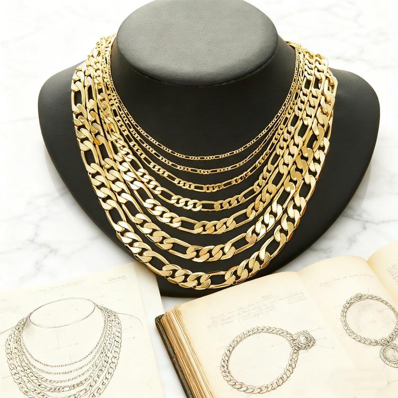 14K Gold-Plated Italian Figaro Chain Necklace – 24" Cuban Link (2mm/10mm) | Tarnish-Free Streetwear Jewelry for Him
