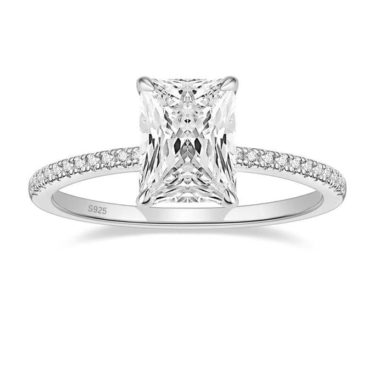 Eamti 3ct Radiant Cut 925 Sterling Silver Ring - Elegant Women's Engagement Anniversary Promise Gift for Loved Ones