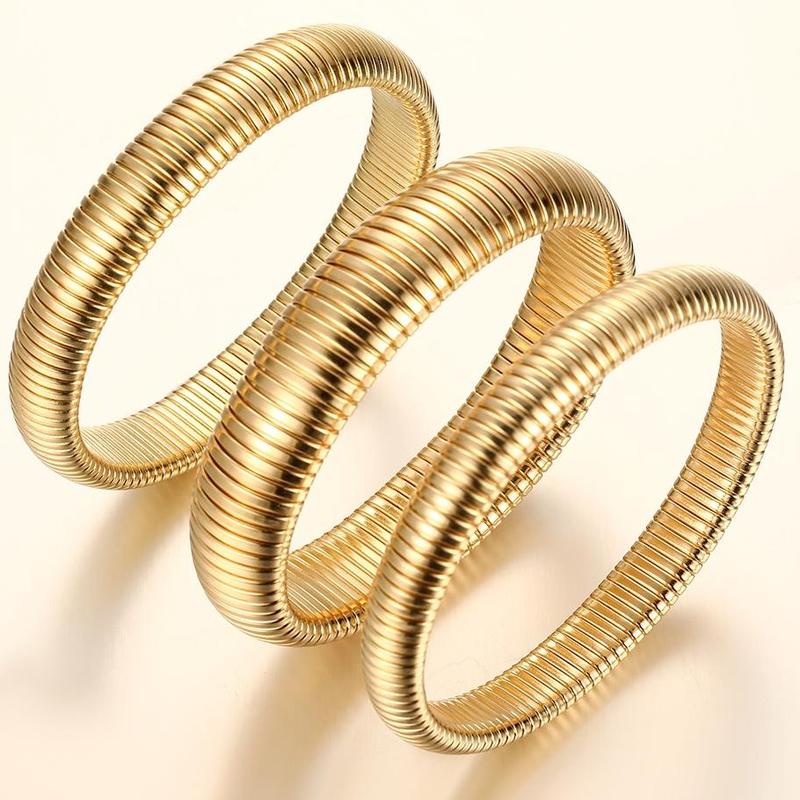 17KM Women's Gold Bracelet Set (3pcs) - Chunky Stackable Bangles, Tarnish-Free Permanent Jewelry | Gift for Her