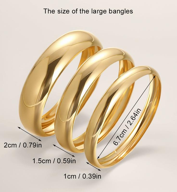 17KM Women's Gold Bracelet Set (3pcs) - Chunky Stackable Bangles, Tarnish-Free Permanent Jewelry | Gift for Her