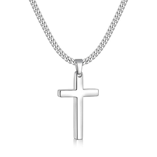 3.5mm Cuban Chain Cross Necklace for Men – Silver/Gold Plated (16-26")