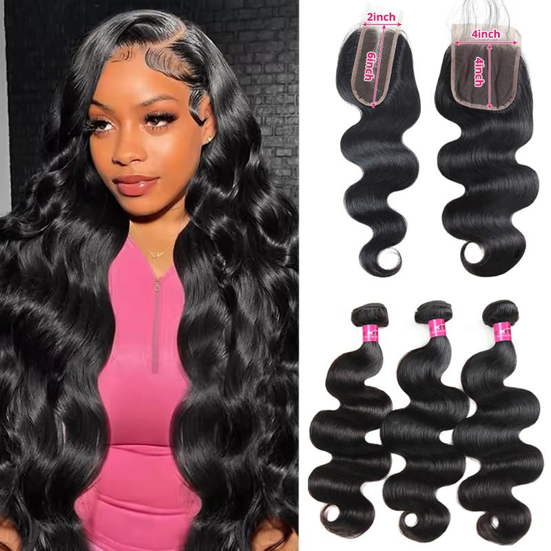 FallFreshness Body Wave Human Hair Bundles + 4x4 Lace Closure - Free Part Quick Weave 2x6 Option