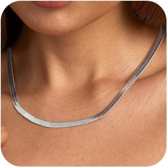 Tewiky Dainty 5mm Gold Herringbone Choker - Thin Layered Chunky Snake Chain Necklace | Teen Gift for Women
