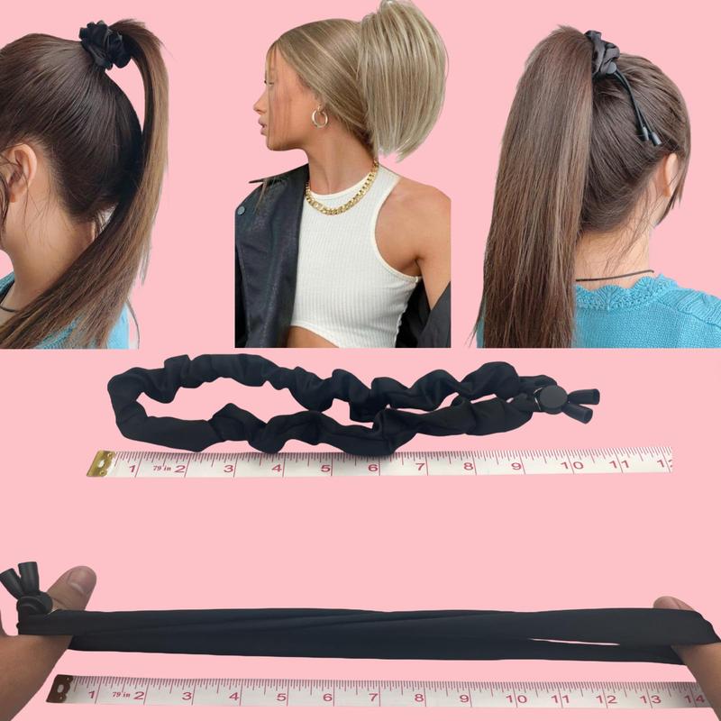 2 Pcs Women/Girls Adjustable Satin Scrunchies - Soft Silk-Like for Thick Curly 4c Natural Hair (Black)