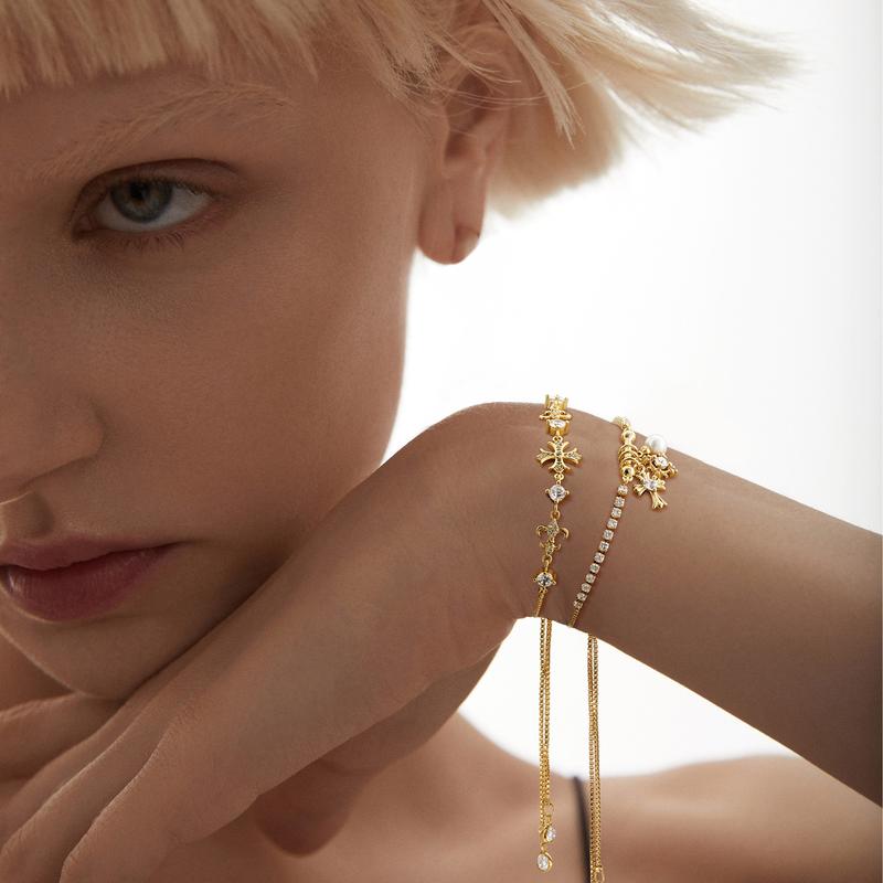 GANIA Double Layered Women's Bracelet - Snowflake & Cross Charms | Hypoallergenic Christian Gift