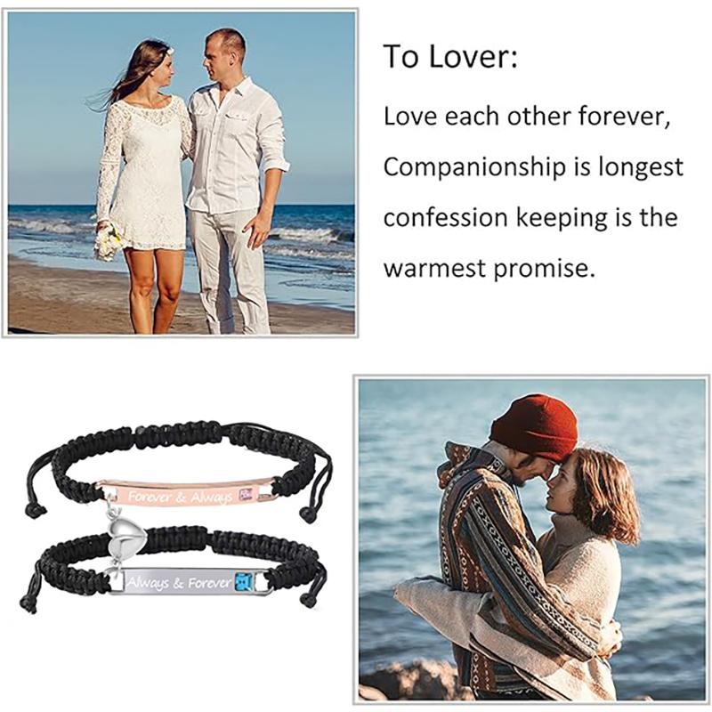Adjustable Couple Heart Rate Bracelet Set - Heart Charm Design + Rose Gift Box | Daily Fashion Decor & Love/Birthday Gifts