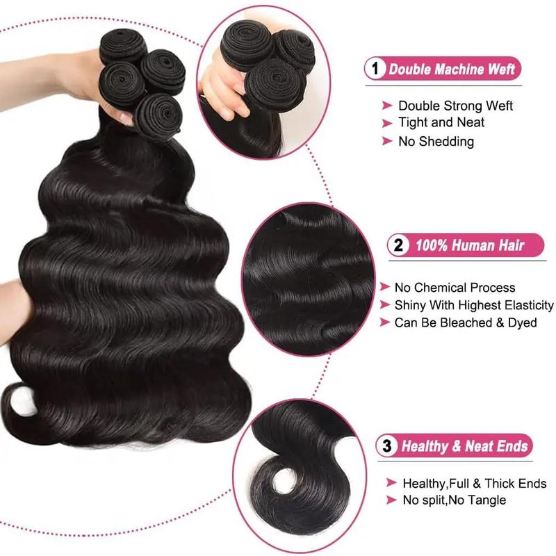 Vinisay Brazilian Virgin Hair Bundles - Body Wave/Straight Quick Weave 12-30" Natural Black