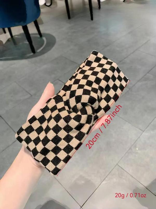 Wide Knot Design Checked Headband - Casual Versatile Minimalist Hair Accessory for Thick Hair