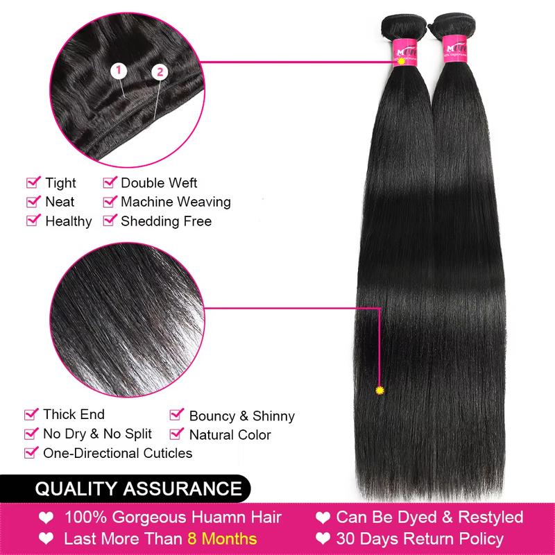 Light Yaki Straight Virgin Human Hair Bundles - Natural Color Quick Weave Extensions (1/3/4 Bundles, Black Friday)