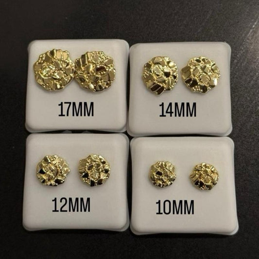 Unisex 14K Gold Plated Large Round Stud Earrings - Rough Cookie Texture Cool Design