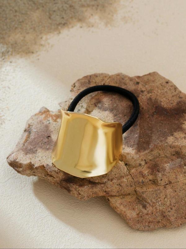 Women's Elegant Metal Decor Elastic Hair Ties - Minimalist Versatile Accessory for Thick Hair