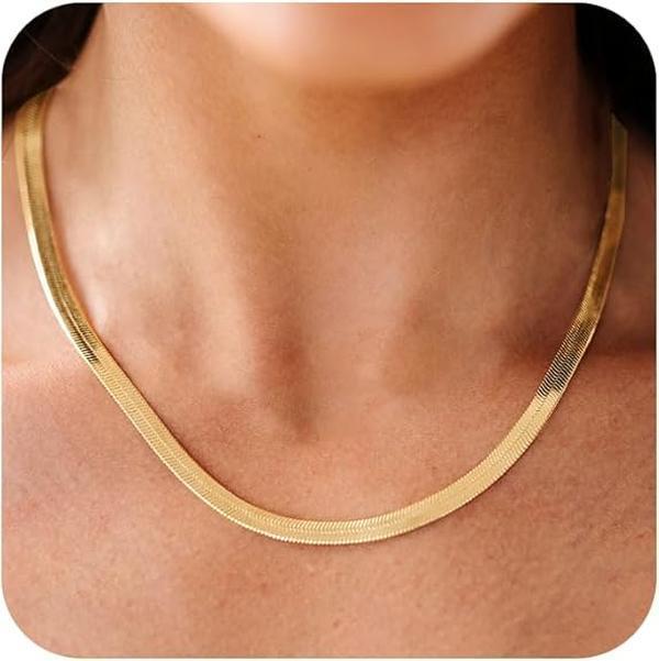 Tewiky Dainty 5mm Gold Herringbone Choker - Thin Layered Chunky Snake Chain Necklace | Teen Gift for Women
