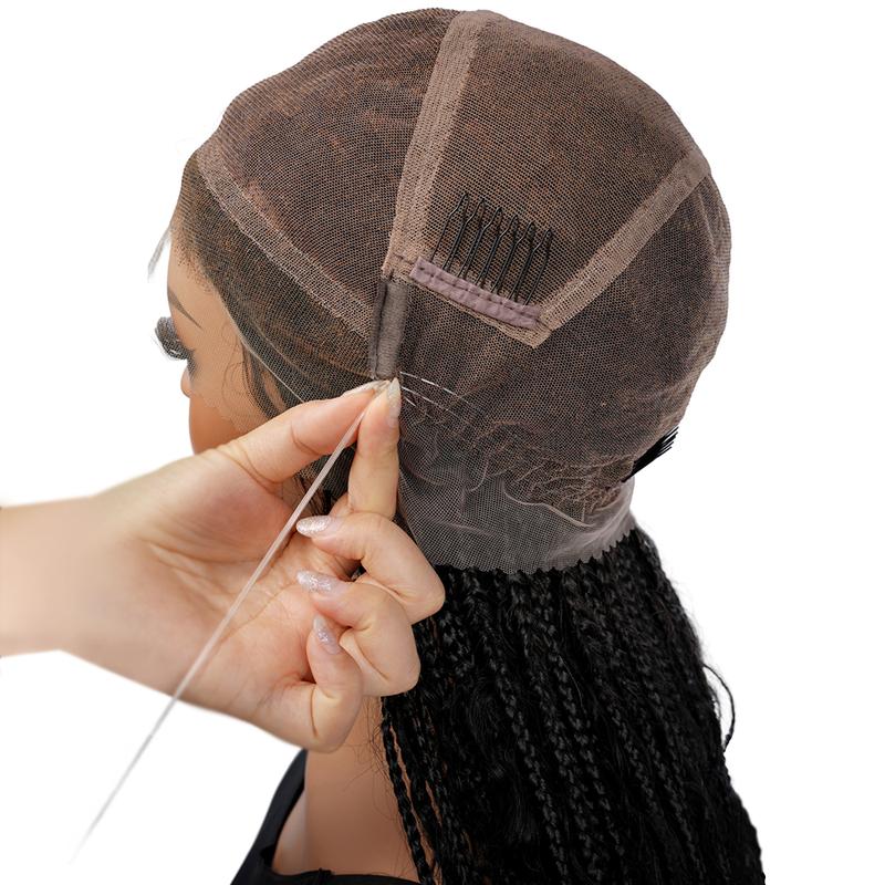 SuperNova Glueless Full Lace Human Hair Wig - Short Natural Black Bohemian Curl Braid Pre-Cut