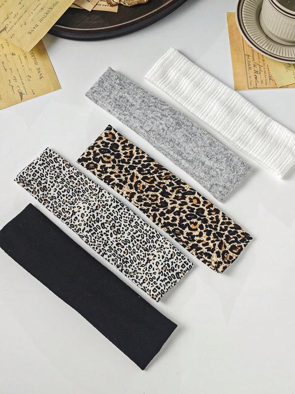5pcs Versatile Women's Leopard Satin Headbands - Everyday Turban Hairband & Sweatband