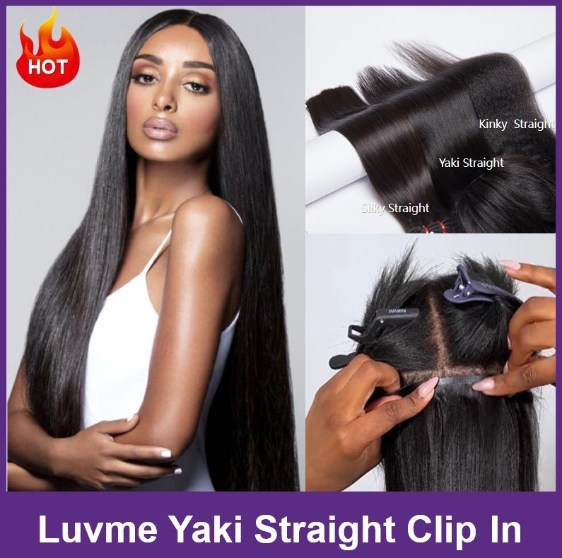 100% Virgin Human Hair Clip-Ins - LUVME Seamless Edge (Straight/Body Wave/Kinky Curly/Yaki/Messy Burmese)