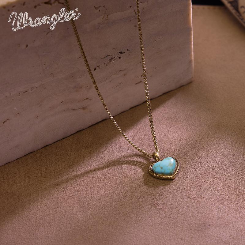 Wrangler Western Heart Necklace – Silver-Plated Teardrop Gemstone | Women’s Everyday & Special Occasions