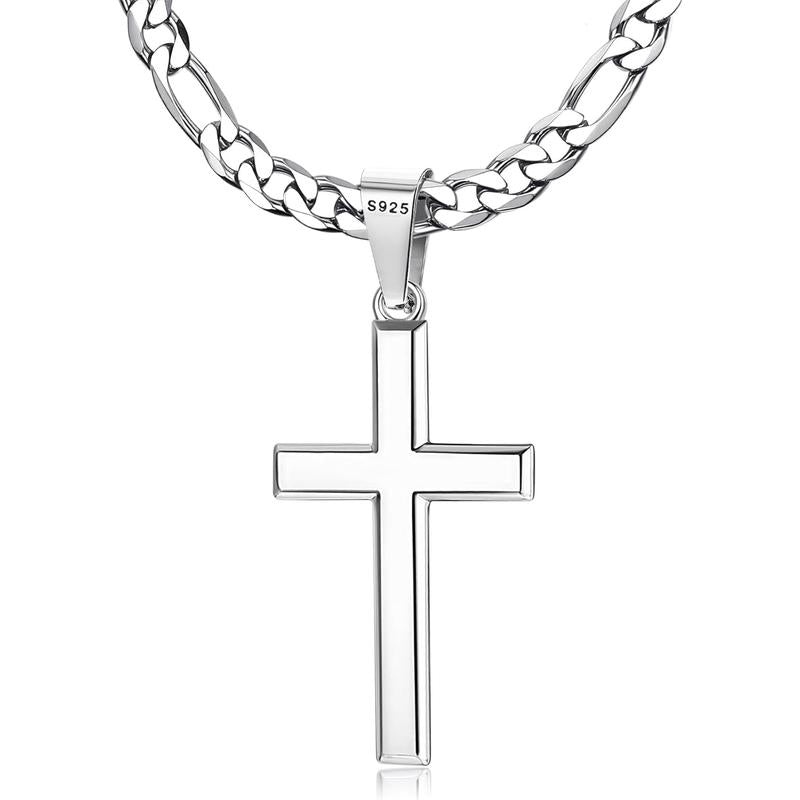 Unisex 925 Silver Cross Necklace by MILACOLATO – 5mm Cuban/Figaro Link Chain