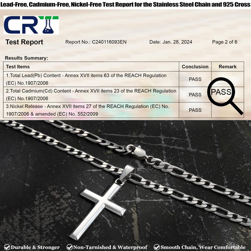 Unisex 925 Silver Cross Necklace by MILACOLATO – 5mm Cuban/Figaro Link Chain