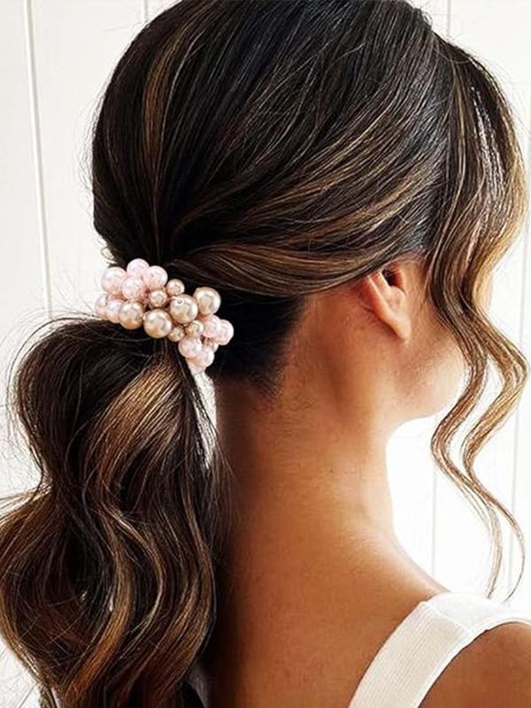 Beaded Elastic Hair Scrunchies - Stylish Durable Ponytail Holders for Women & Girls (Everyday Use)