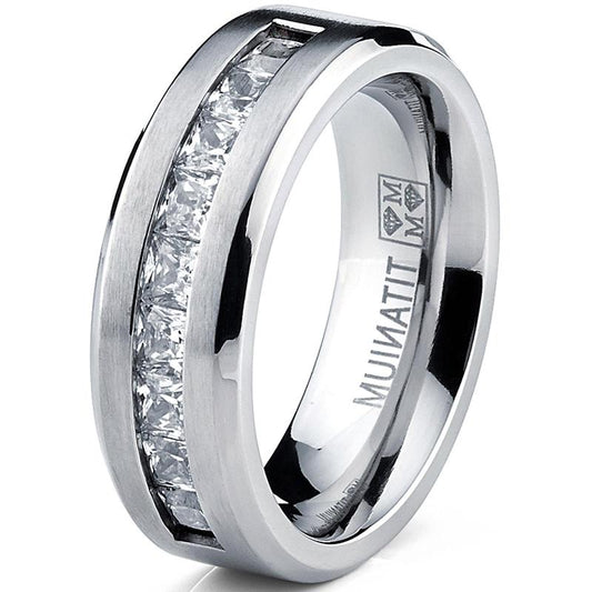 Men's Wedding & Engagement Ring - Titanium 1ct + 9 Princess Cut CZ, Black Friday Deal