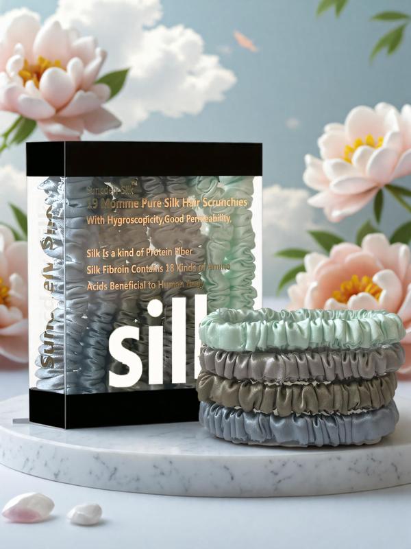 Silk Hair Accessories Set - Soft Gentle Minimalist Scrunchies, Thick Hair-Friendly for Women & Girls