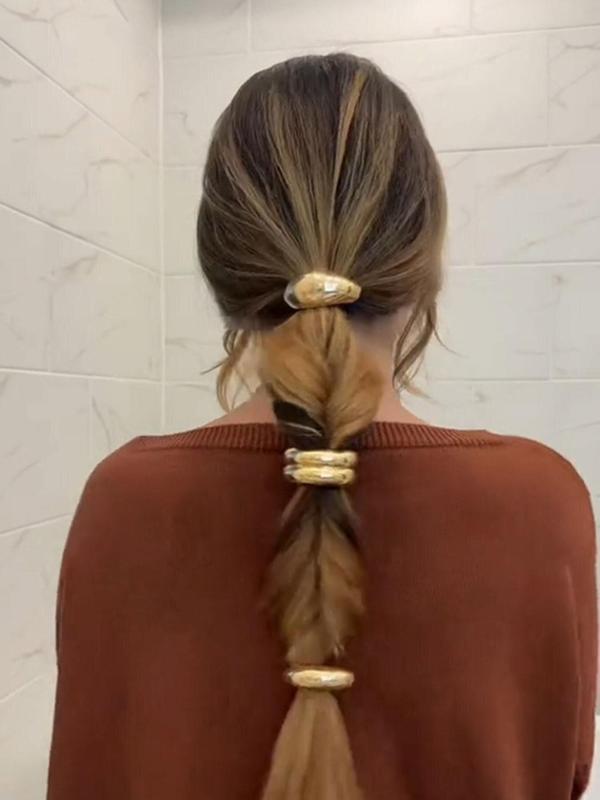 Women's Elegant Metal Decor Elastic Hair Ties - Minimalist Versatile Accessory for Thick Hair